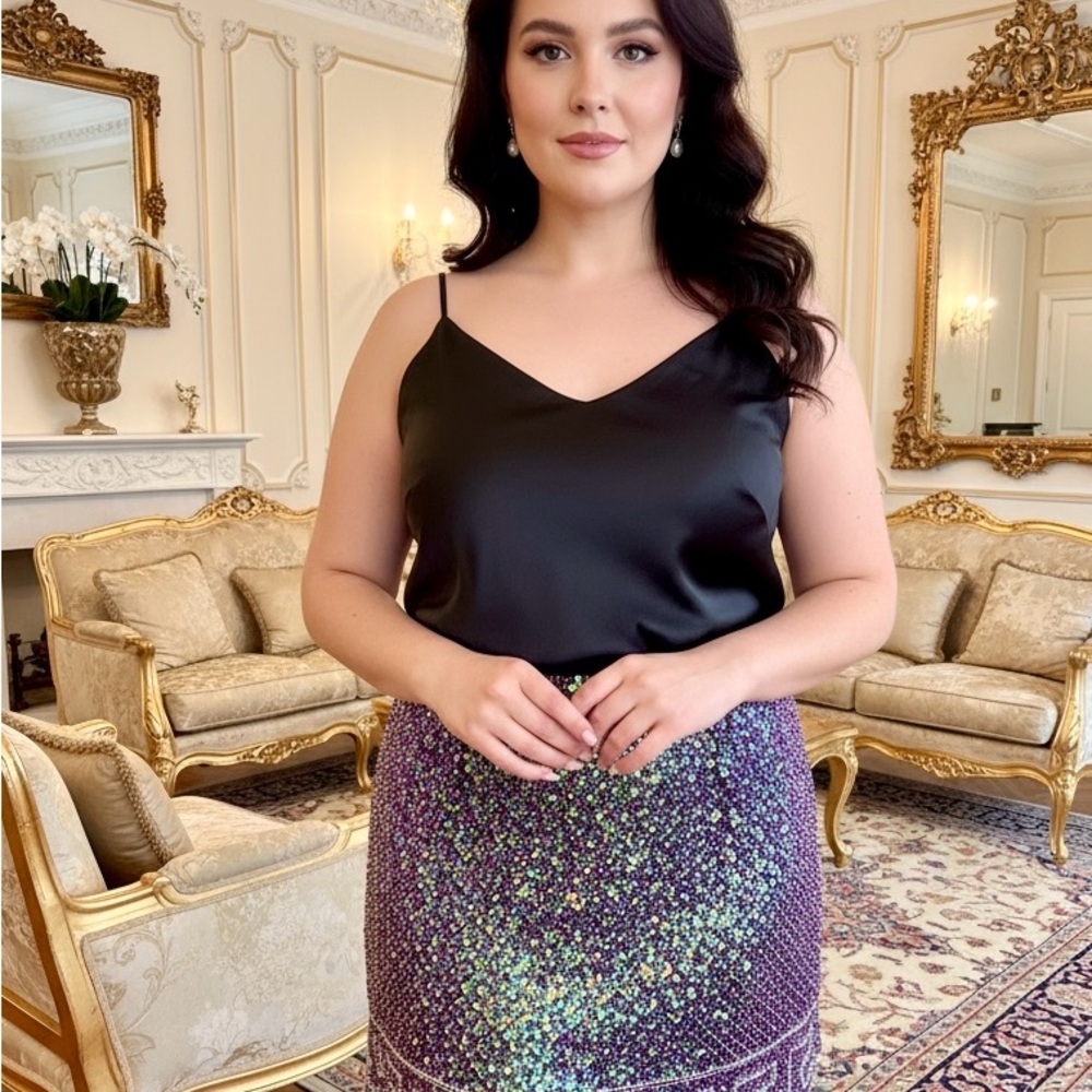 Elegant metalic Purple Sequin Skirt